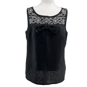 🖤Lucy & Laurel 100% Linen Top XL Black with Embroidered Detail - Dressy